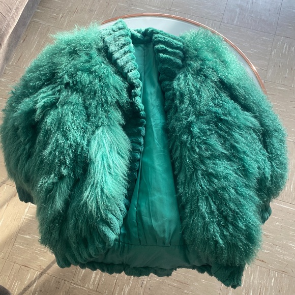 GREEN Mongolian LAMB Oversized Coat - Picture 2 of 8
